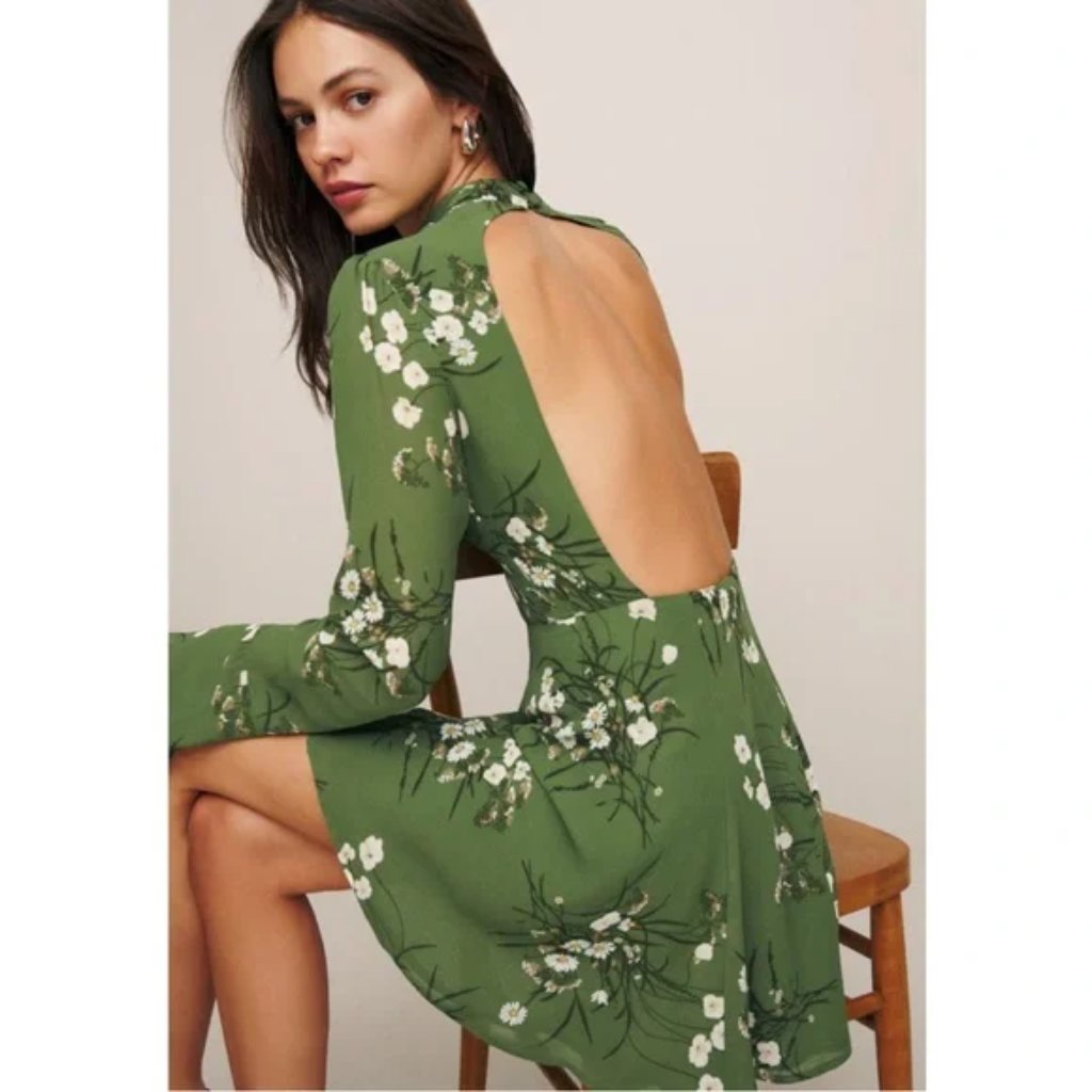 New Reformation Mya Mini Dress In Green Multi Size 6 #2977